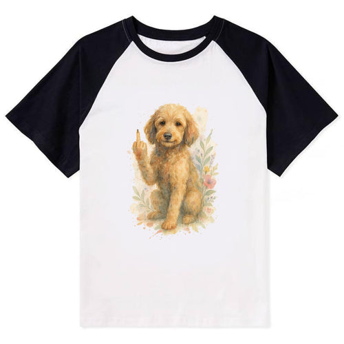 Labradoodle hypoallergenic with wavy coat, intelligent eyes, paw raised - Contrast Raglan T-shirt