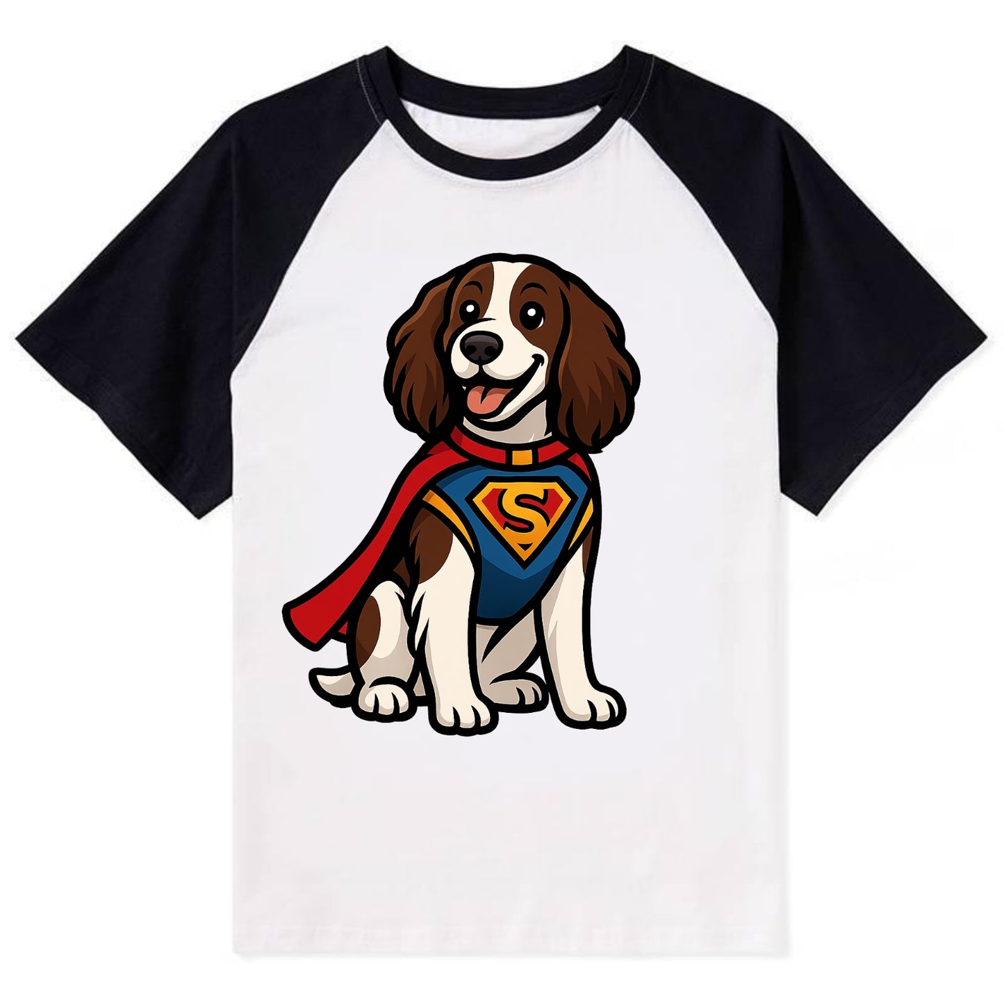 Springer Spaniel Friendly Hero  - Contra Contrast Raglan T-shirt - Black
