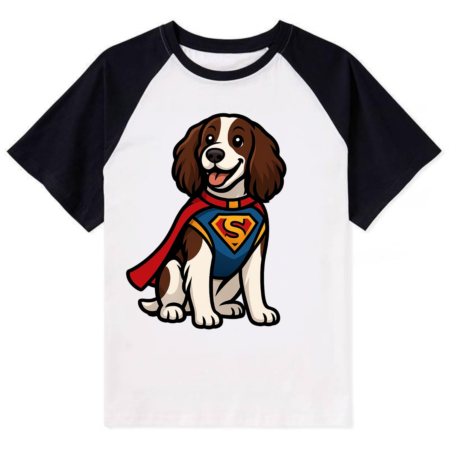 Springer Spaniel Friendly Hero  - Contra Contrast Raglan T-shirt - Black