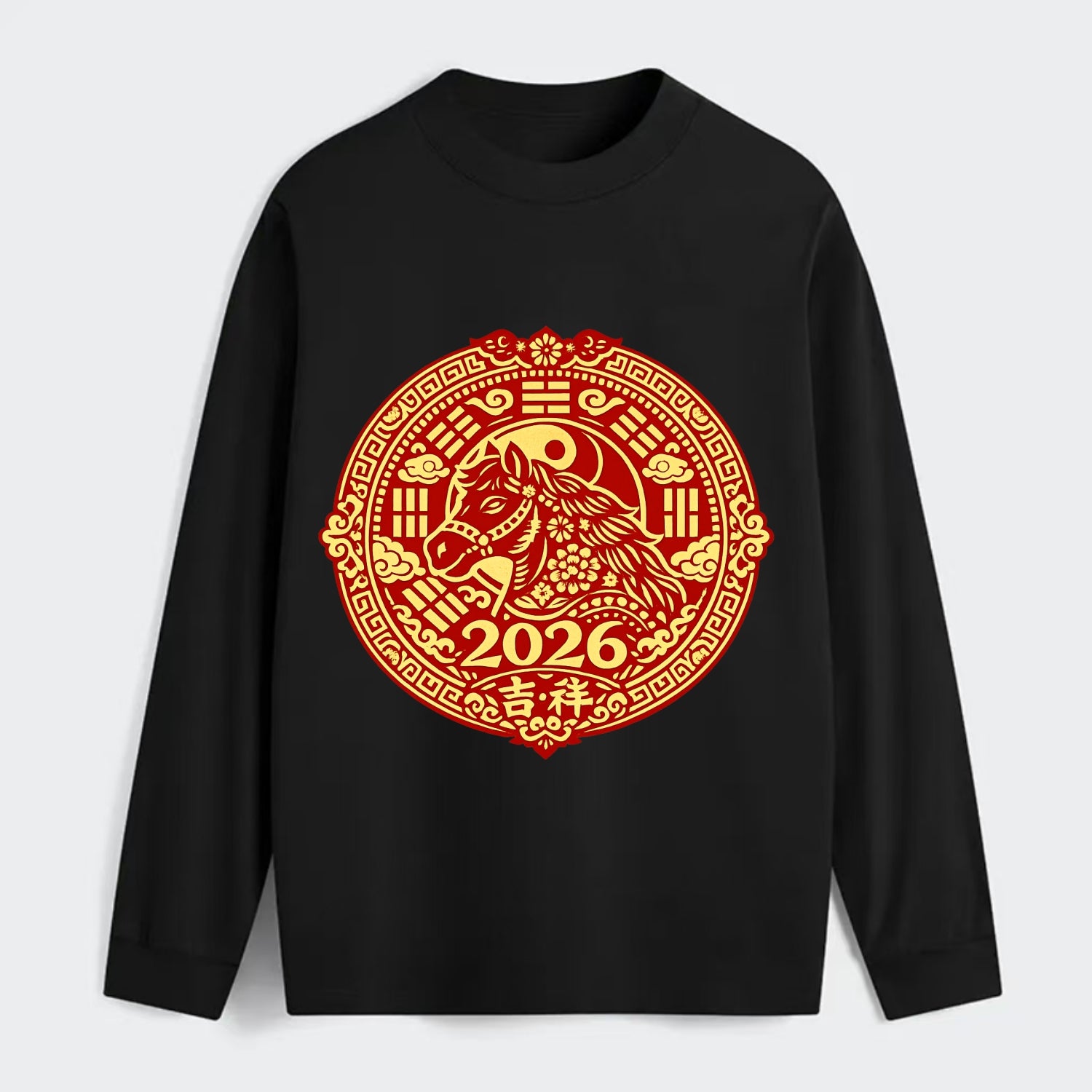 LUCKY HORSE MEDALLION | Circular medallion with horse profile | - Classic Long Sleeve Shirt - Black