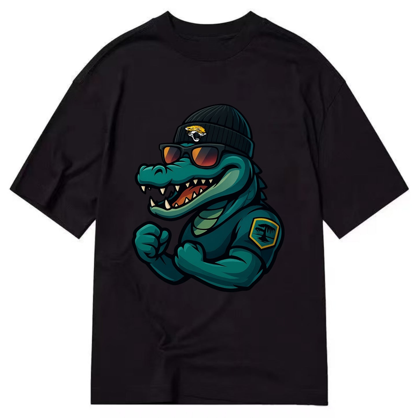 Jacksonville Alligator wearing Jaguars beanie with swamp patch and wayfarer - Classic T-shirt - Black
