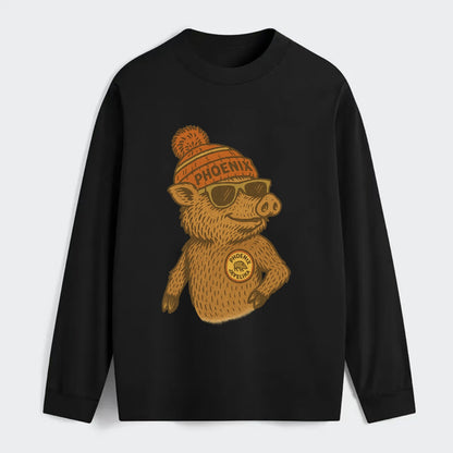 Phoenix Javelina wearing Phoenix beanie with pom pom and wayfarer - Classic Long Sleeve Shirt - Black