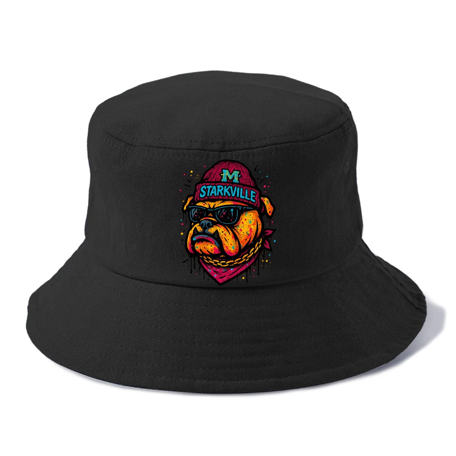 Starkville Bulldog wearing Mississippi State beanie with M patch - Bucket Hat - Black