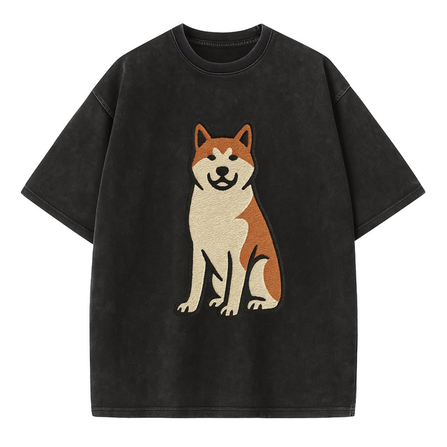 Akita - White and red sitting pose - Vin Vintage T-shirt - Black