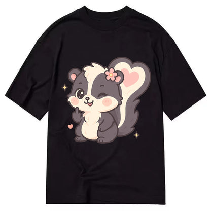fluffy skunk with heart-shaped tail pattern, one paw up showing sass - Classic T-shirt - Black