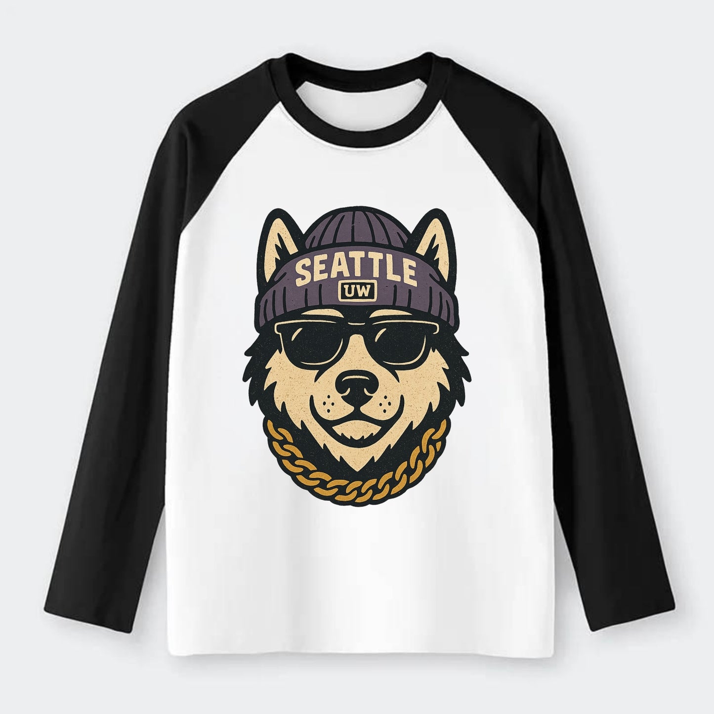 Seattle Husky - Raglan Long Sleeve T-Shirt - Black