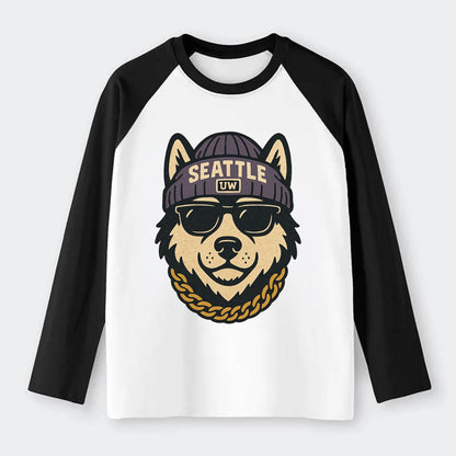Seattle Husky - Raglan Long Sleeve T-Shirt - Black