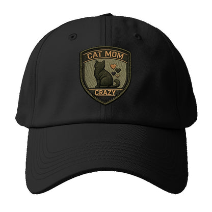 CAT MOM CRAZY - cat silhouette with hearts in purple , cat lady - Baseball Cap - Black