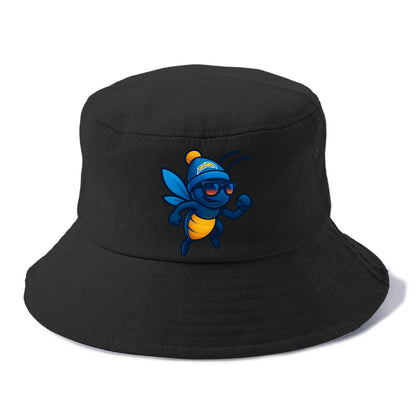 LA Lightning Bug wearing Chargers powder blue and gold beanie with pom pom and - Bucket Hat - Black