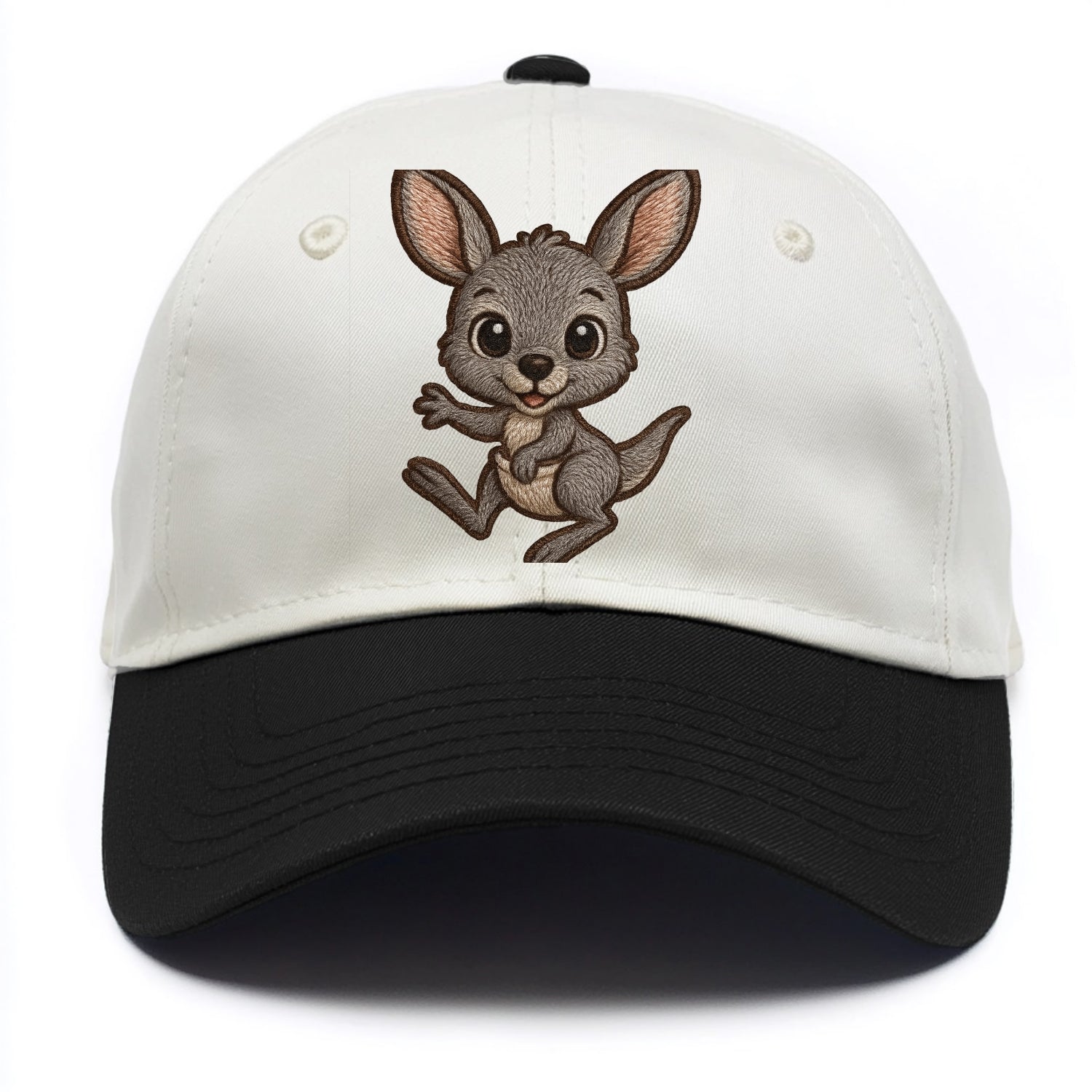 Baby Kangaroo Joey - gray fur, large ears, in pouch peek, bright eyes, front-facing, - Two Tone Cap - Black