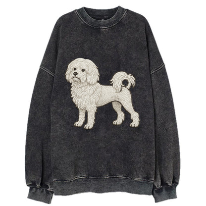 Löwchen - Little Lion Dog white embroidered pose - Vintage Sweatshirt - Black