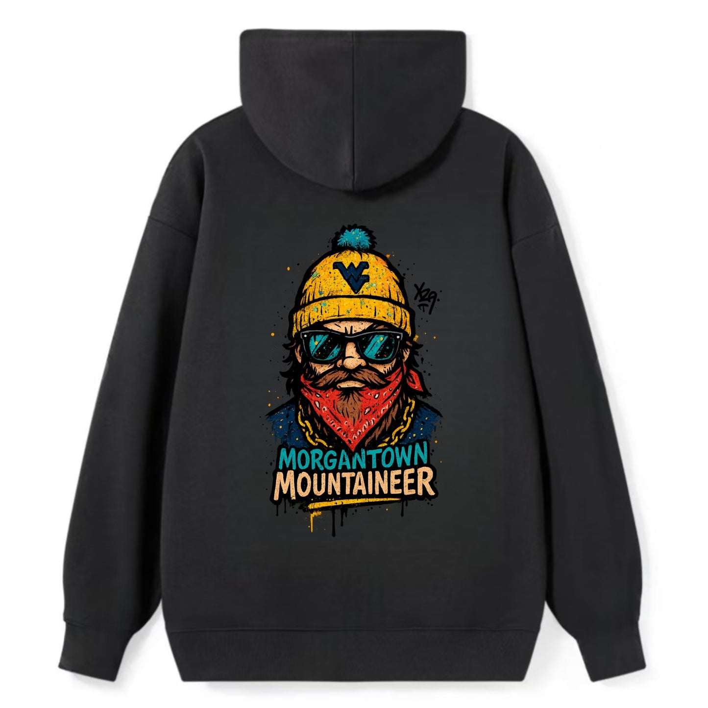 Morgantown Mountaineer wearing West Virginia beanie with WV patch - Classic Pullover Hoodie - Black