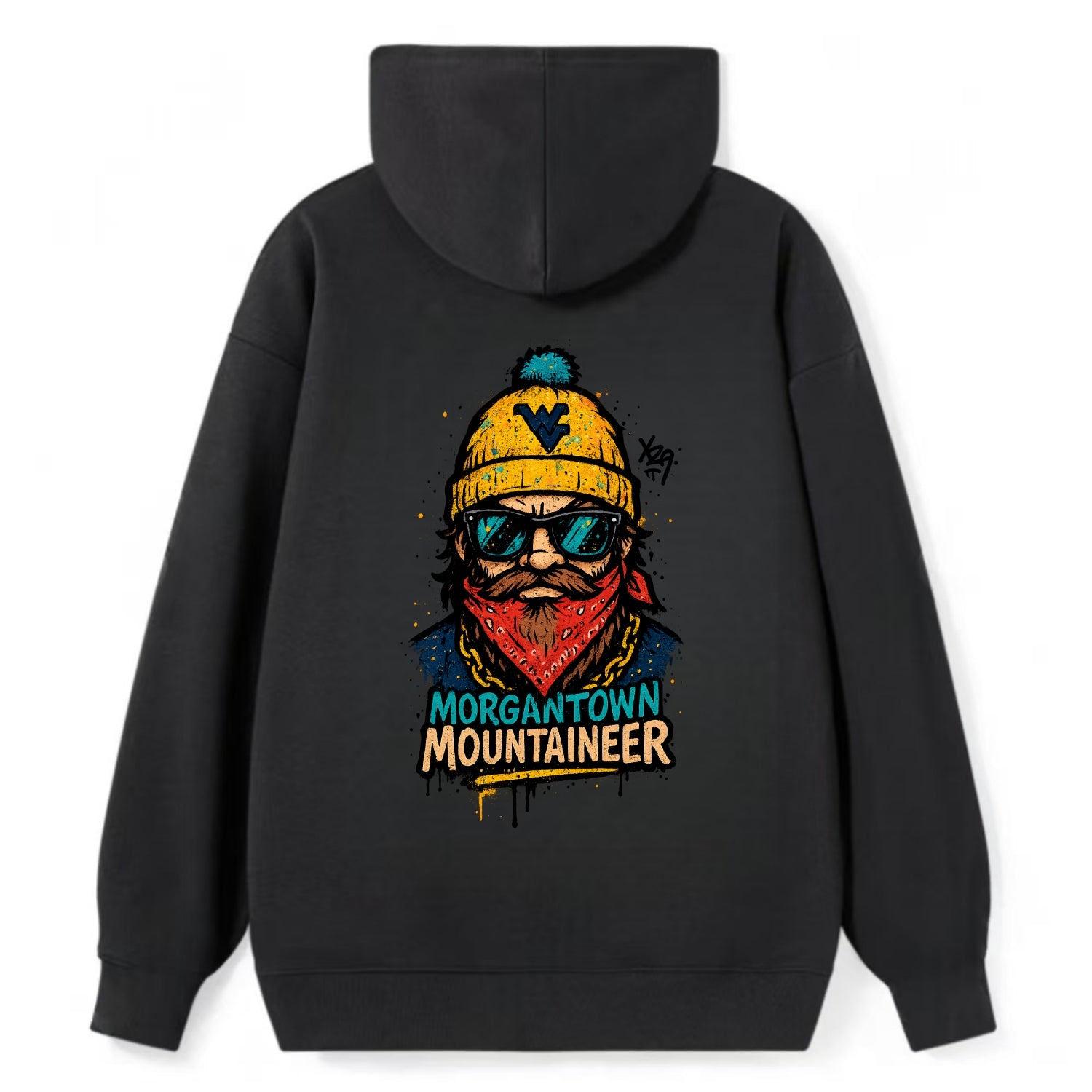 Morgantown Mountaineer wearing West Virginia beanie with WV patch - Classic Pullover Hoodie - Black