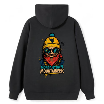 Morgantown Mountaineer wearing West Virginia beanie with WV patch - Classic Pullover Hoodie - Black