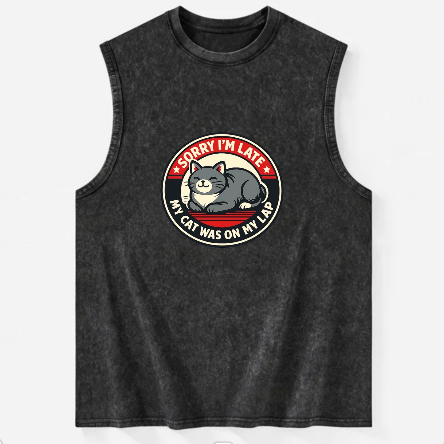 Charming Cat Loaf Excuse Emblem - Vintage Washed Tank - Black