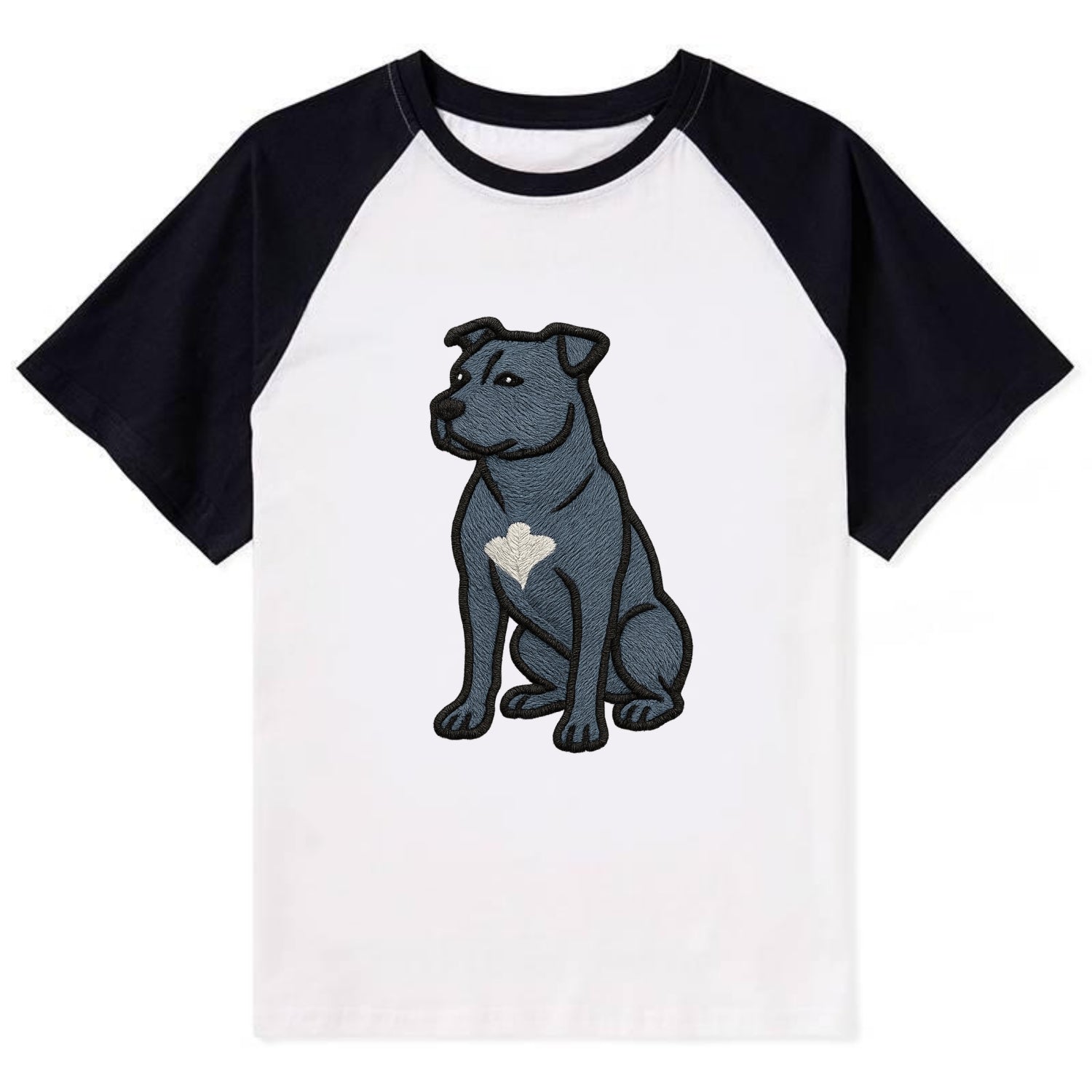 American Staffordshire Terrier - Blue embroidered design - Contrast Raglan T-shirt - Black