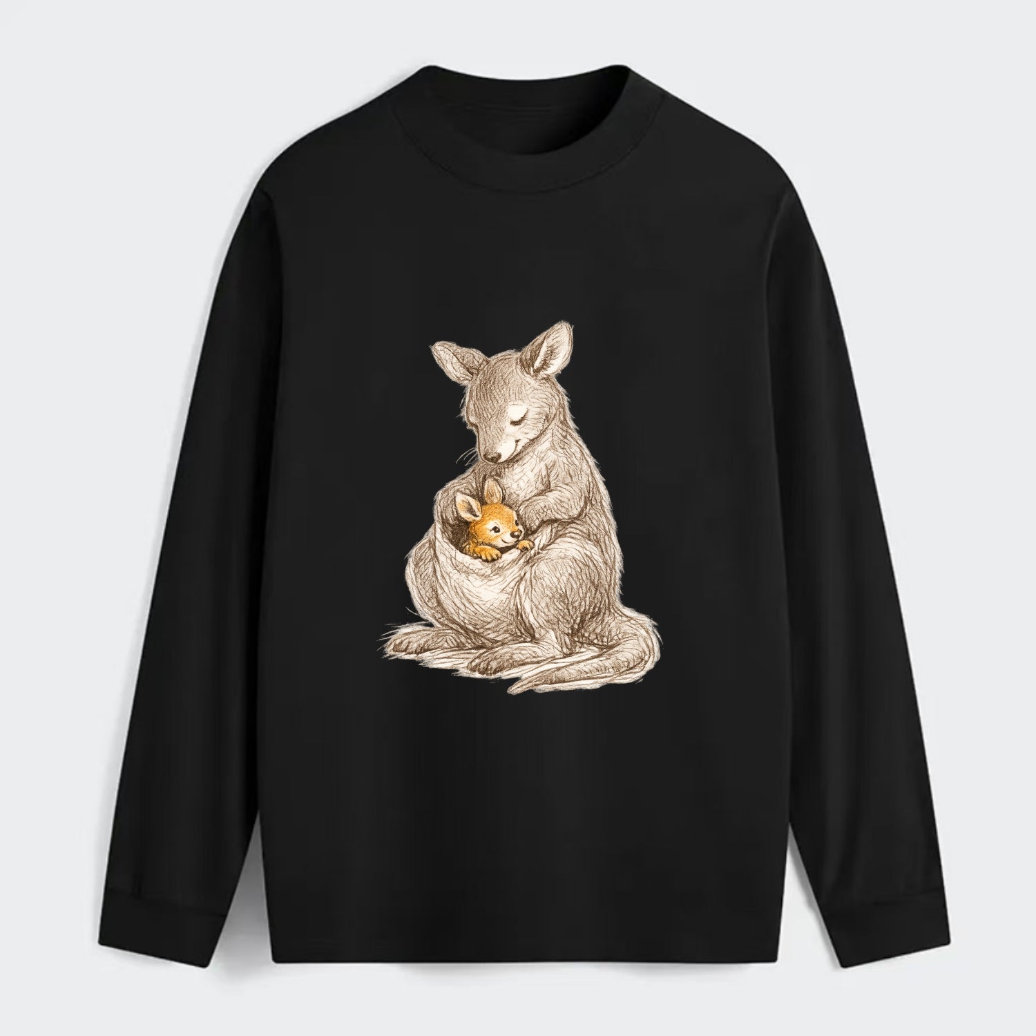 MOTHER'S POUCH | Kangaroo maternal embrace | Joey safe inside | - Classic Long Sleeve Shirt - Black