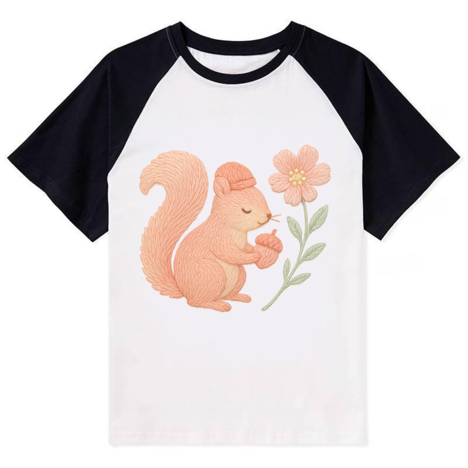 Coral Squirrel - Contrast Raglan T-shirt - Black