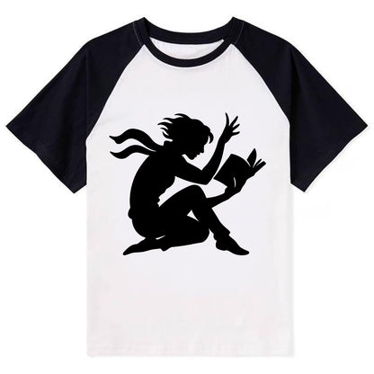 Reader lost in book moment - Contrast Raglan T-shirt - Black