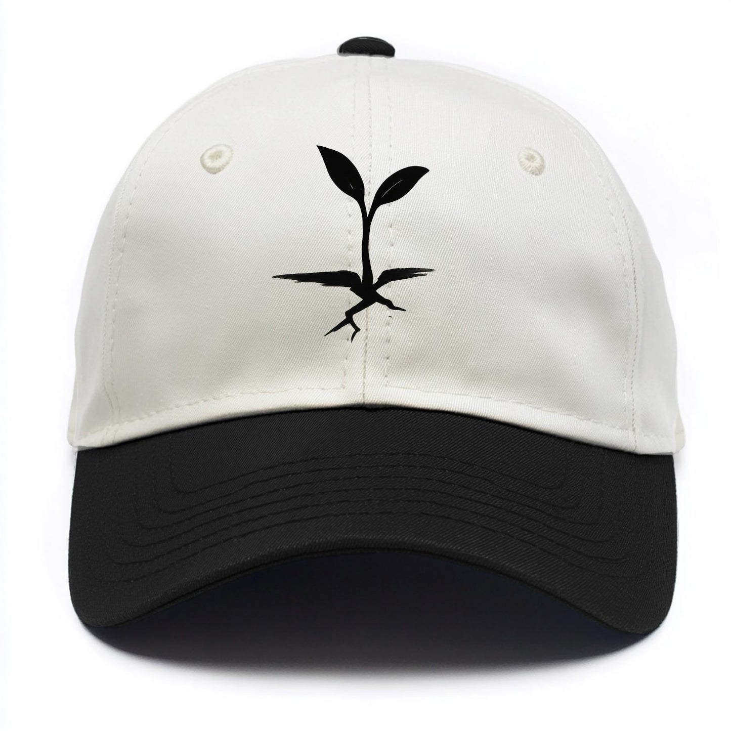 Seedling breaking through concrete - persistence ink brushstrokes - Two Tone Cap - Black