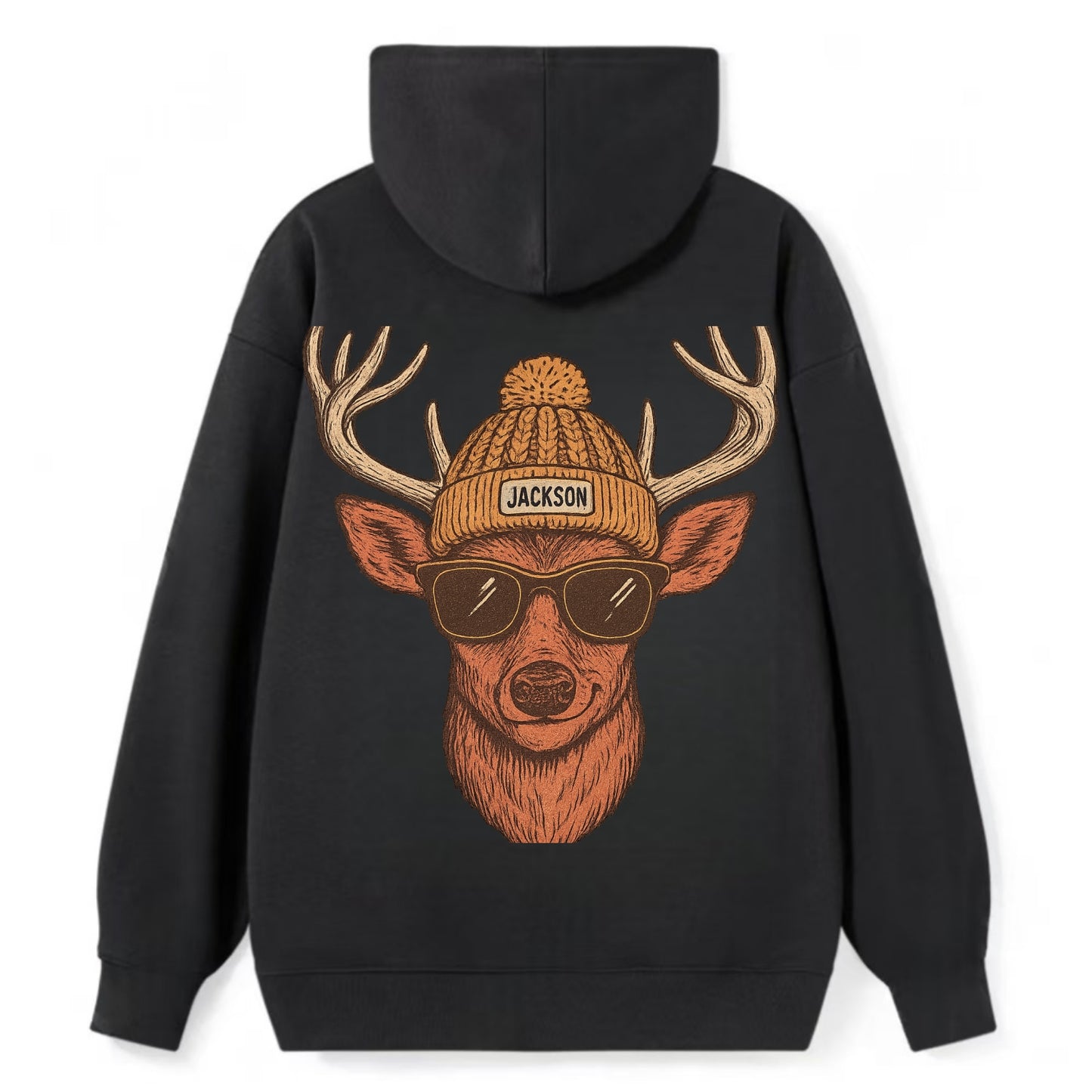 Mississippi White-tailed Deer wearing Jackson beanie with pom pom and - Classic Pullover Hoodie - Black