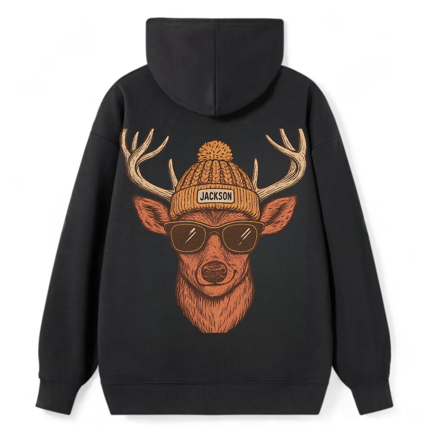 Mississippi White-tailed Deer wearing Jackson beanie with pom pom and - Classic Pullover Hoodie - Black
