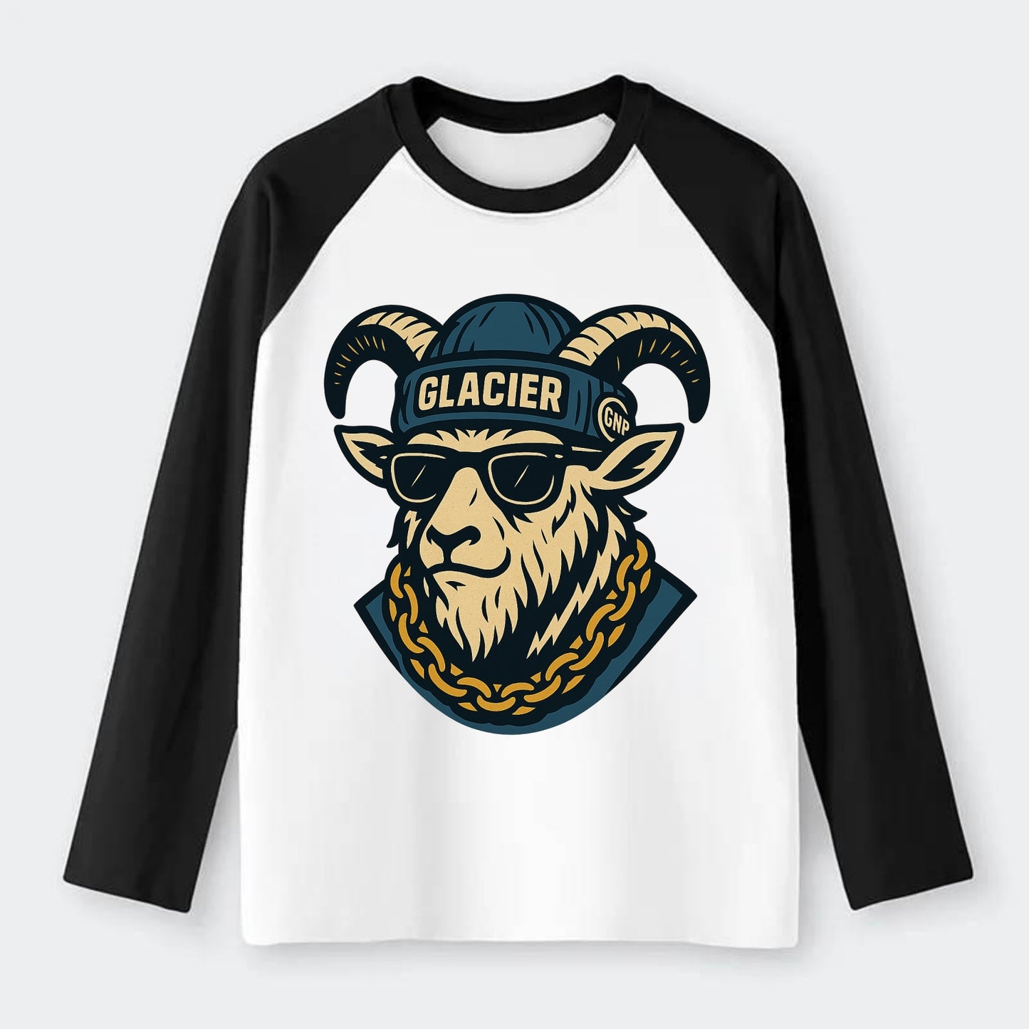 Glacier Mountain Goat - Raglan Long Sleeve T-Shirt - Black