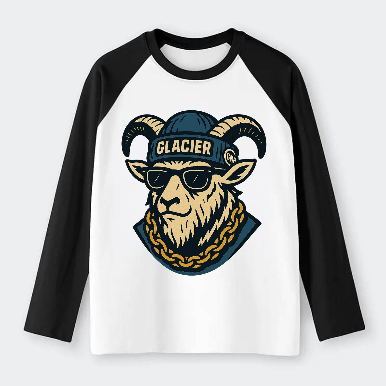 Glacier Mountain Goat - Raglan Long Sleeve T-Shirt - Black