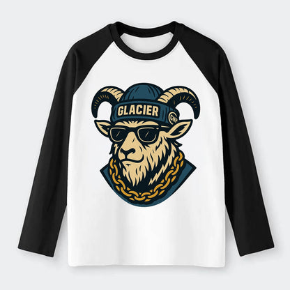 Glacier Mountain Goat - Raglan Long Sleeve T-Shirt - Black