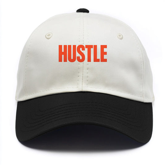 Bold typography design - "HUSTLE" - work hard, grind, chase dreams - Two Tone Cap - Black