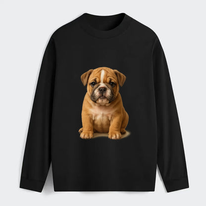 Baby Bulldog Puppy - wrinkly face, underbite, stocky body, gentle eyes, - Classic Long Sleeve Shirt - Black