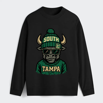Tampa Bull wearing South Florida beanie with USF patch - Classic Long Sleeve Shirt - Black