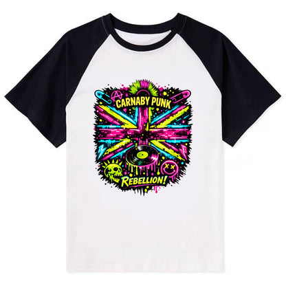 CARNABY PUNK | Swinging 60s meets 70s punk | Psychedelic Union Jack - Contrast Raglan T-shirt - Black