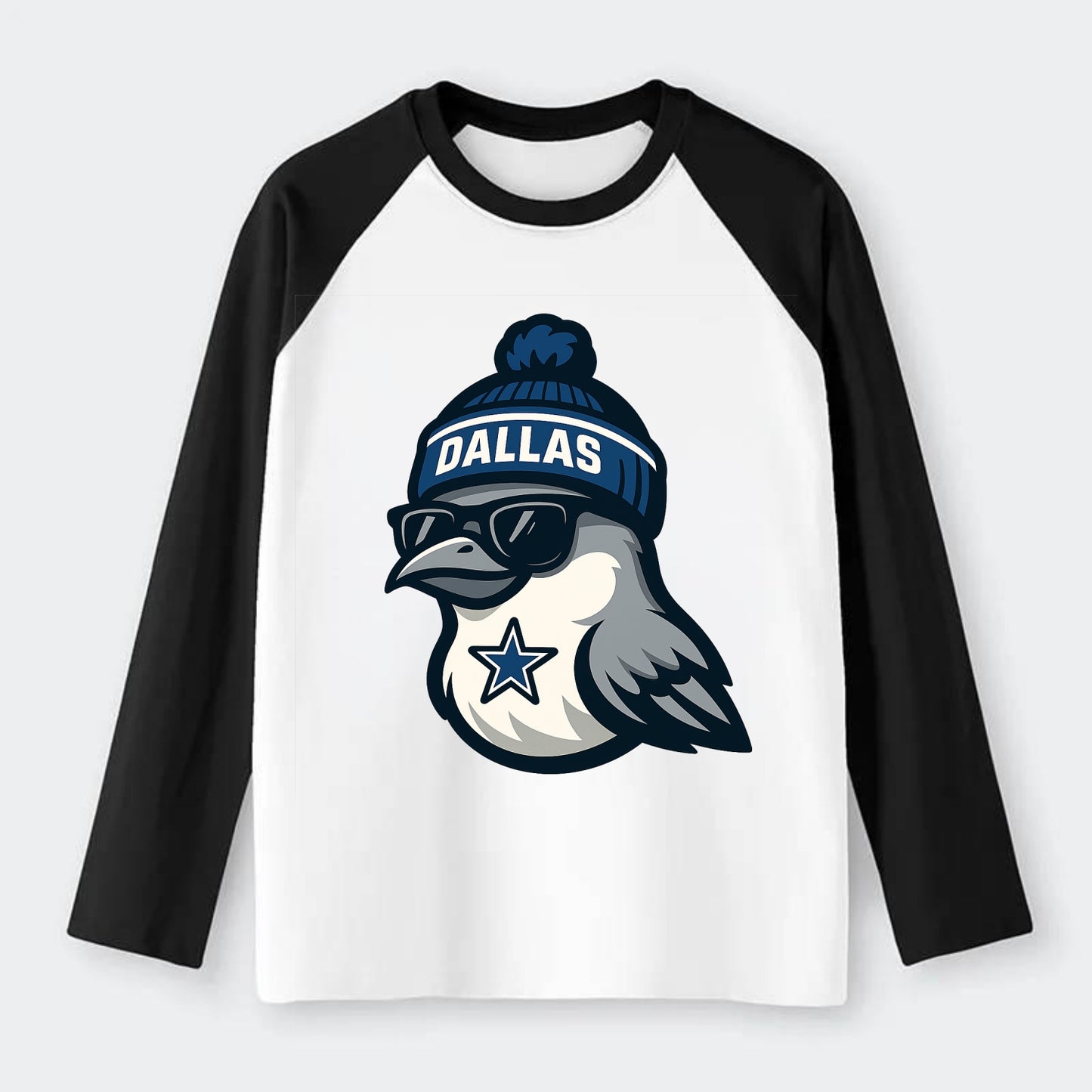 Dallas Mockingbird wearing Cowboys beanie with sheriff star and - Raglan Long Sleeve T-Shirt - Black