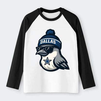Dallas Mockingbird wearing Cowboys beanie with sheriff star and - Raglan Long Sleeve T-Shirt - Black