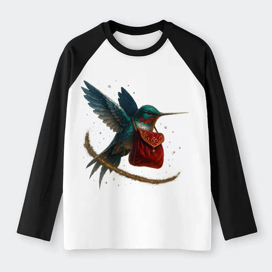 Frostbite Hummingbird Courier  - Raglan Long Sleeve T-Shirt - Black