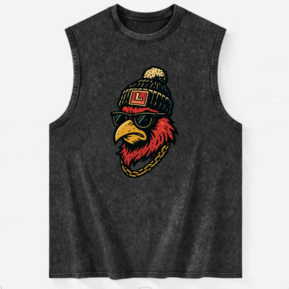 Louisville Cardinal wearing Louisville beanie with L patch - Vintage Washed Tank - Black