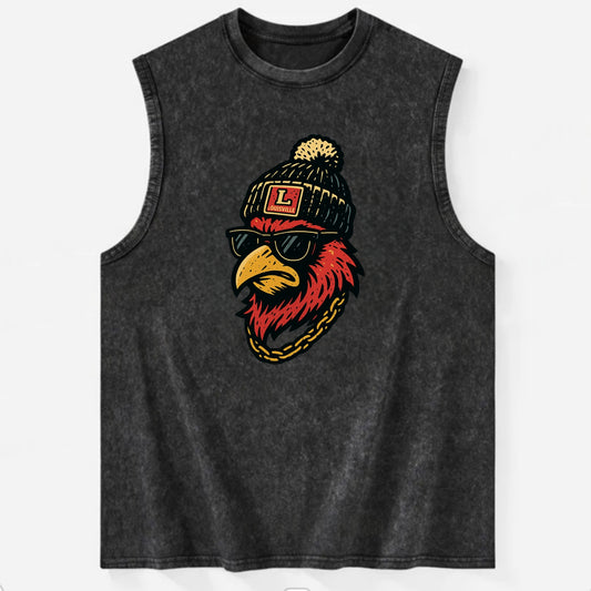Louisville Cardinal wearing Louisville beanie with L patch - Vintage Washed Tank - Black