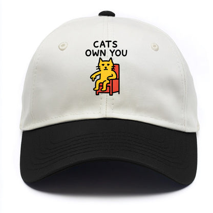 CATS OWN YOU | Cat on throne pointing down - Two Tone Cap - Black