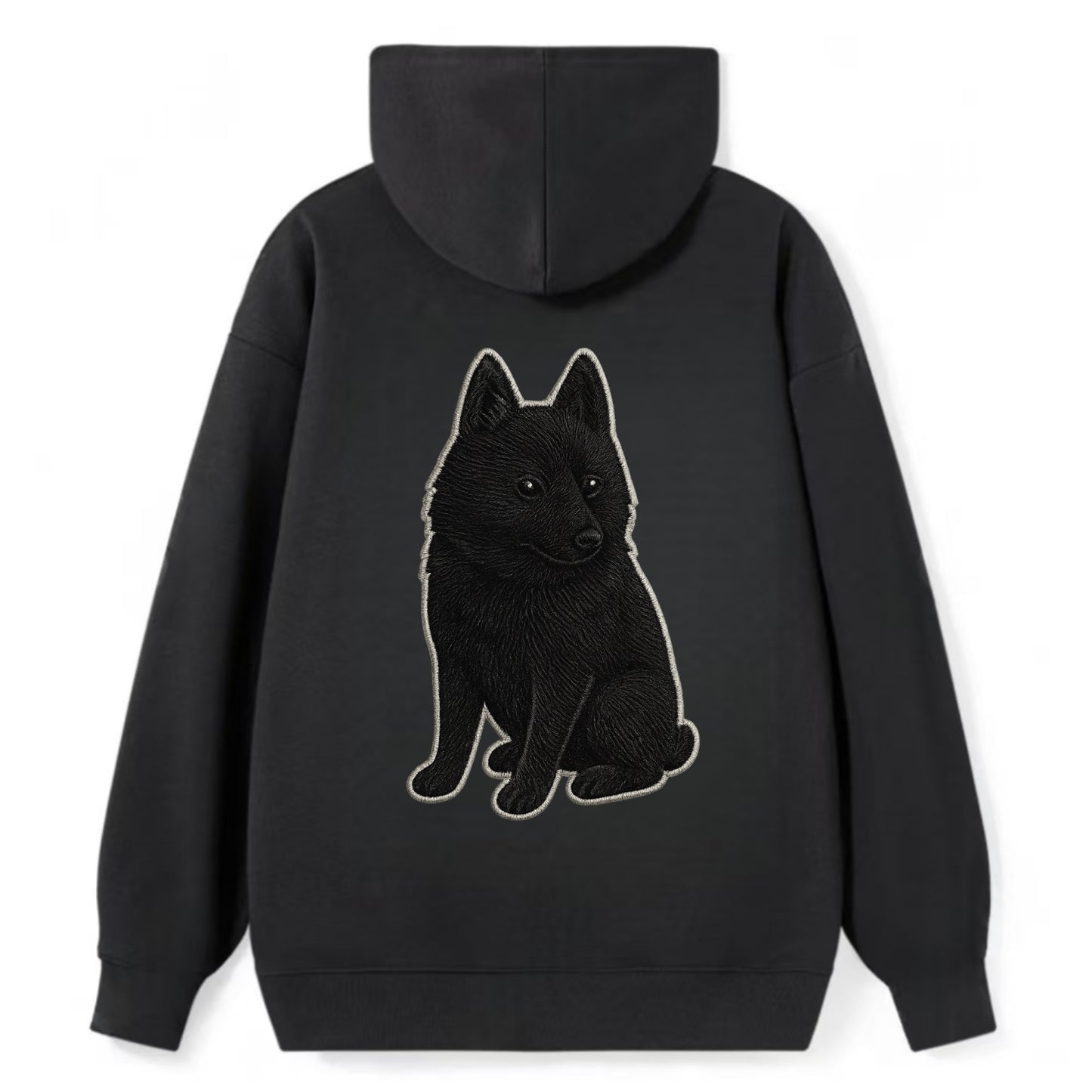 Schipperke - Solid black small embroidered sitting pose - Classic Pullover Hoodie - Black