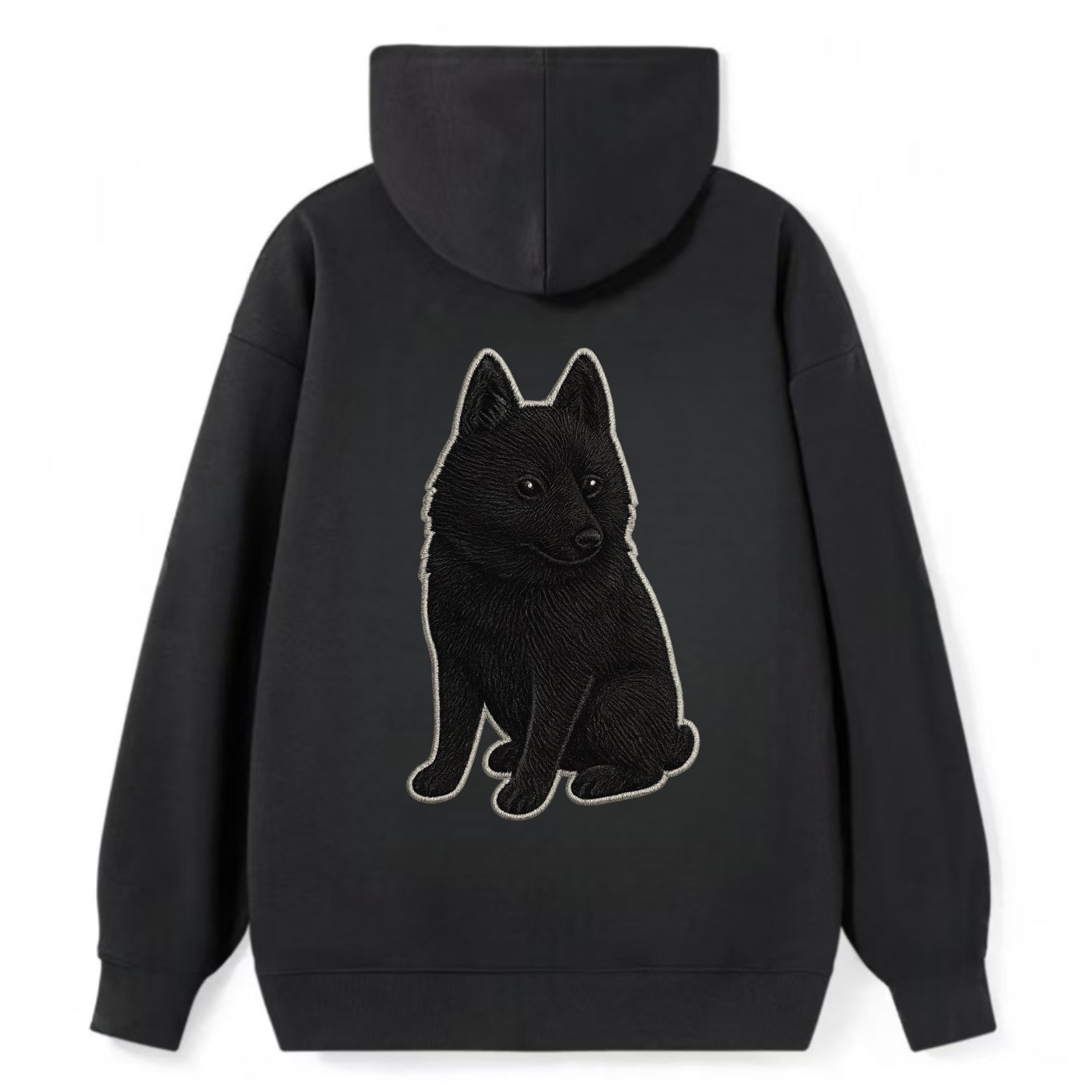 Schipperke - Solid black small embroidered sitting pose - Classic Pullover Hoodie - Black