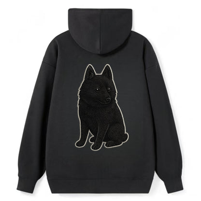 Schipperke - Solid black small embroidered sitting pose - Classic Pullover Hoodie - Black