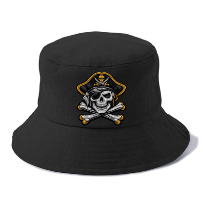 PIRATE SKULL - Jolly Roger skull in black and white , pirate - Bucket Hat - Black