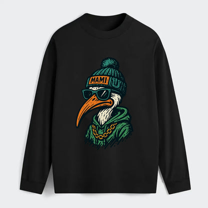 Coral Gables Ibis wearing Miami beanie with U patch - Classic Long Sleeve Shirt - Black