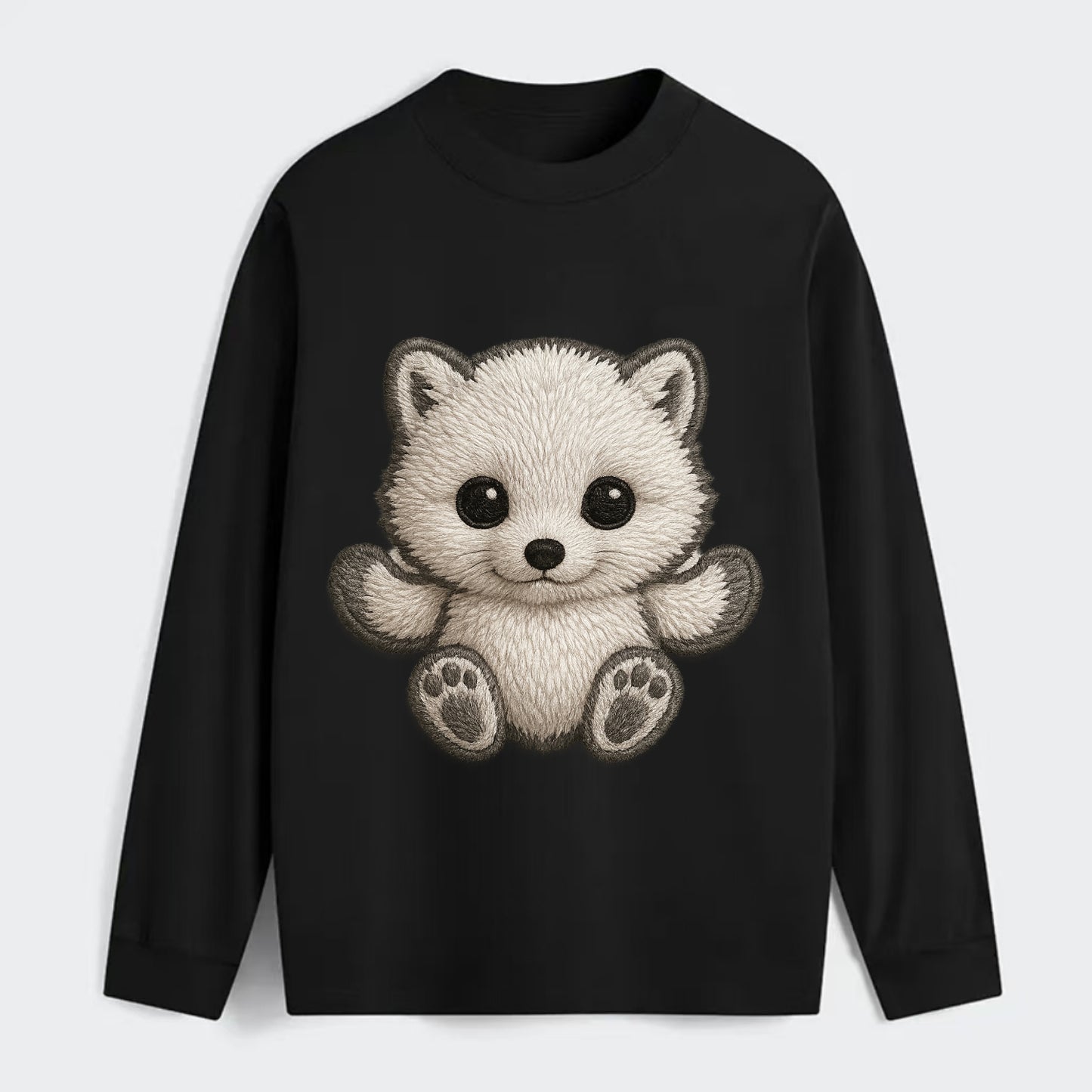 Baby Arctic Fox - white fluffy, tiny black nose, bright curious eyes, - Classic Long Sleeve Shirt - Black