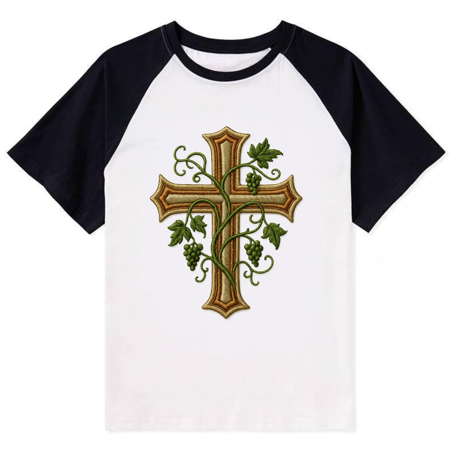 Vine Cross  - Contrast Raglan T-shirt - Black