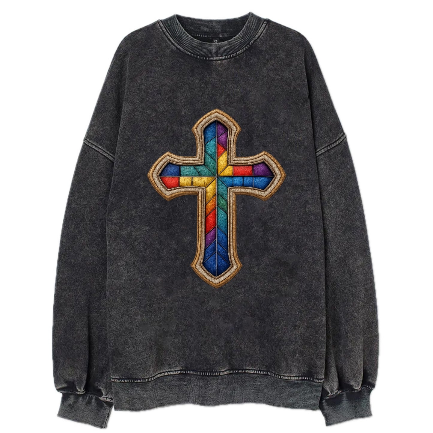 Stained Glass Cross  - Vintage Sweatshirt - Black