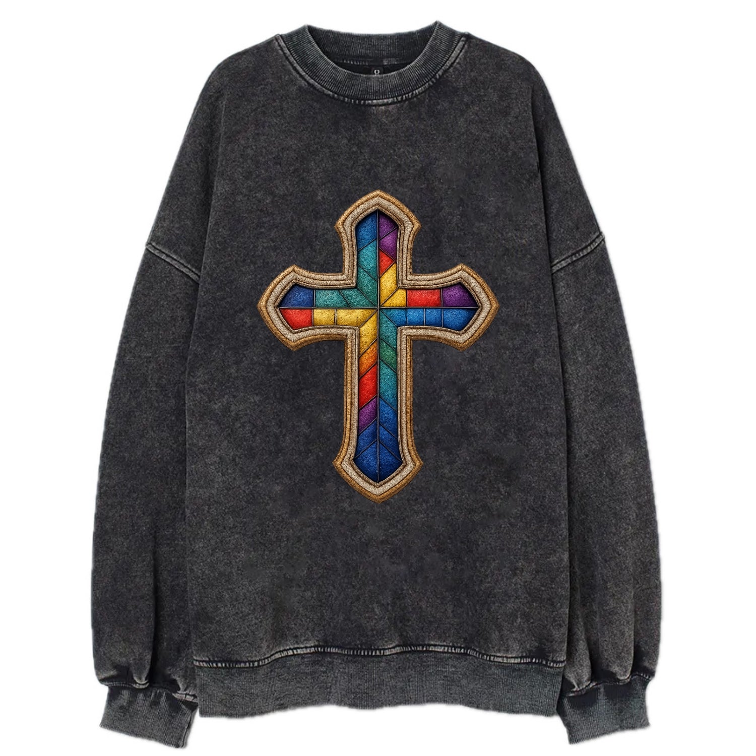 Stained Glass Cross  - Vintage Sweatshirt - Black