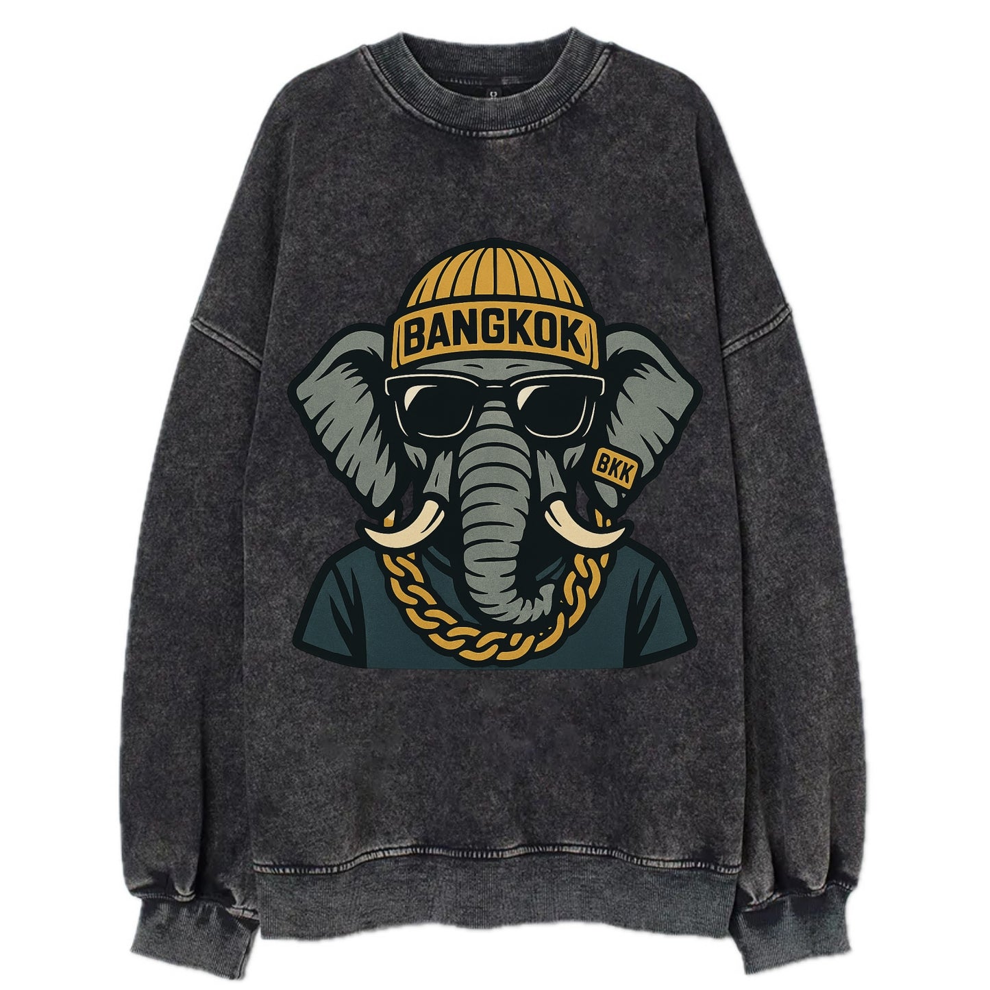 Bangkok Elephant - Vintage Sweatshirt - Black