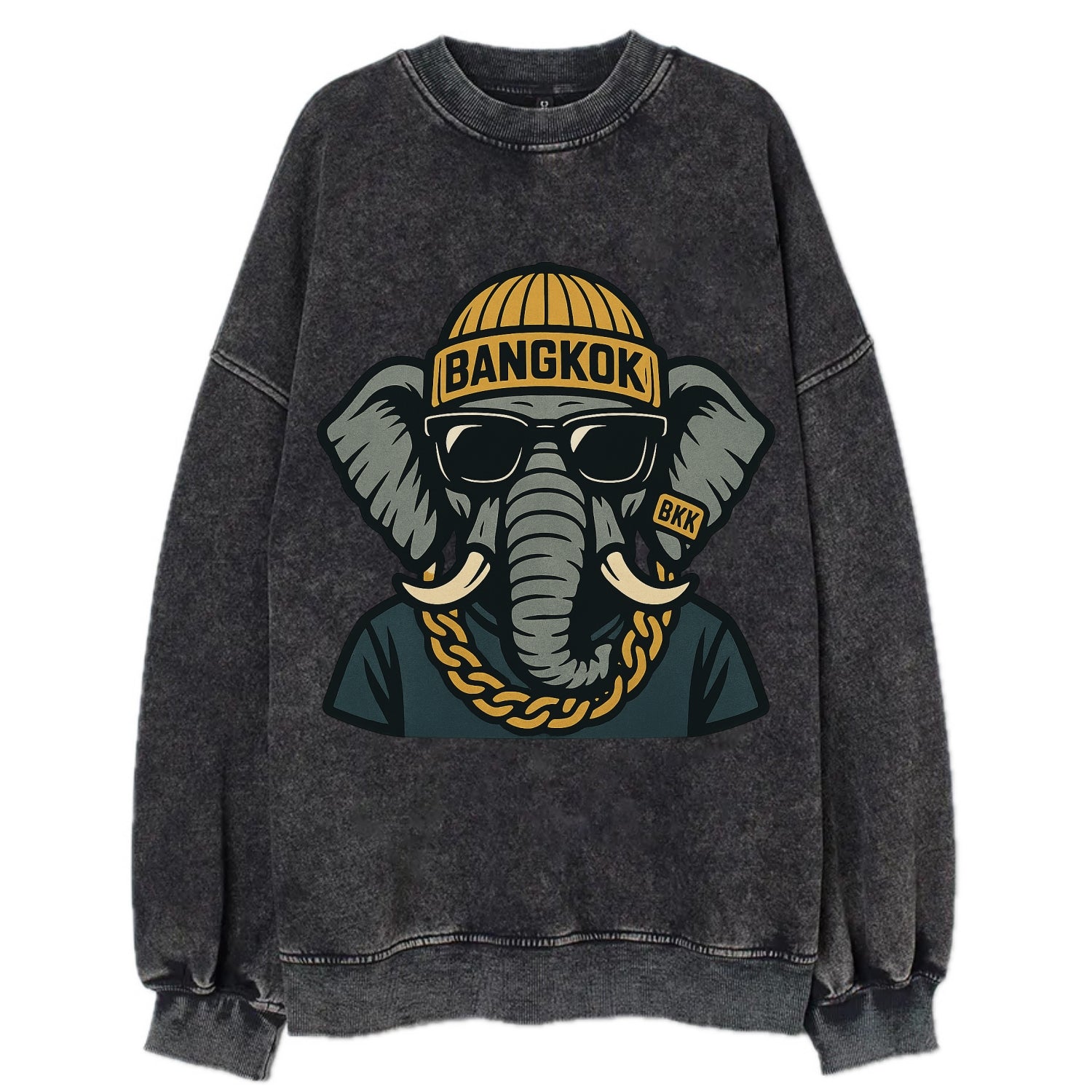 Bangkok Elephant - Vintage Sweatshirt - Black
